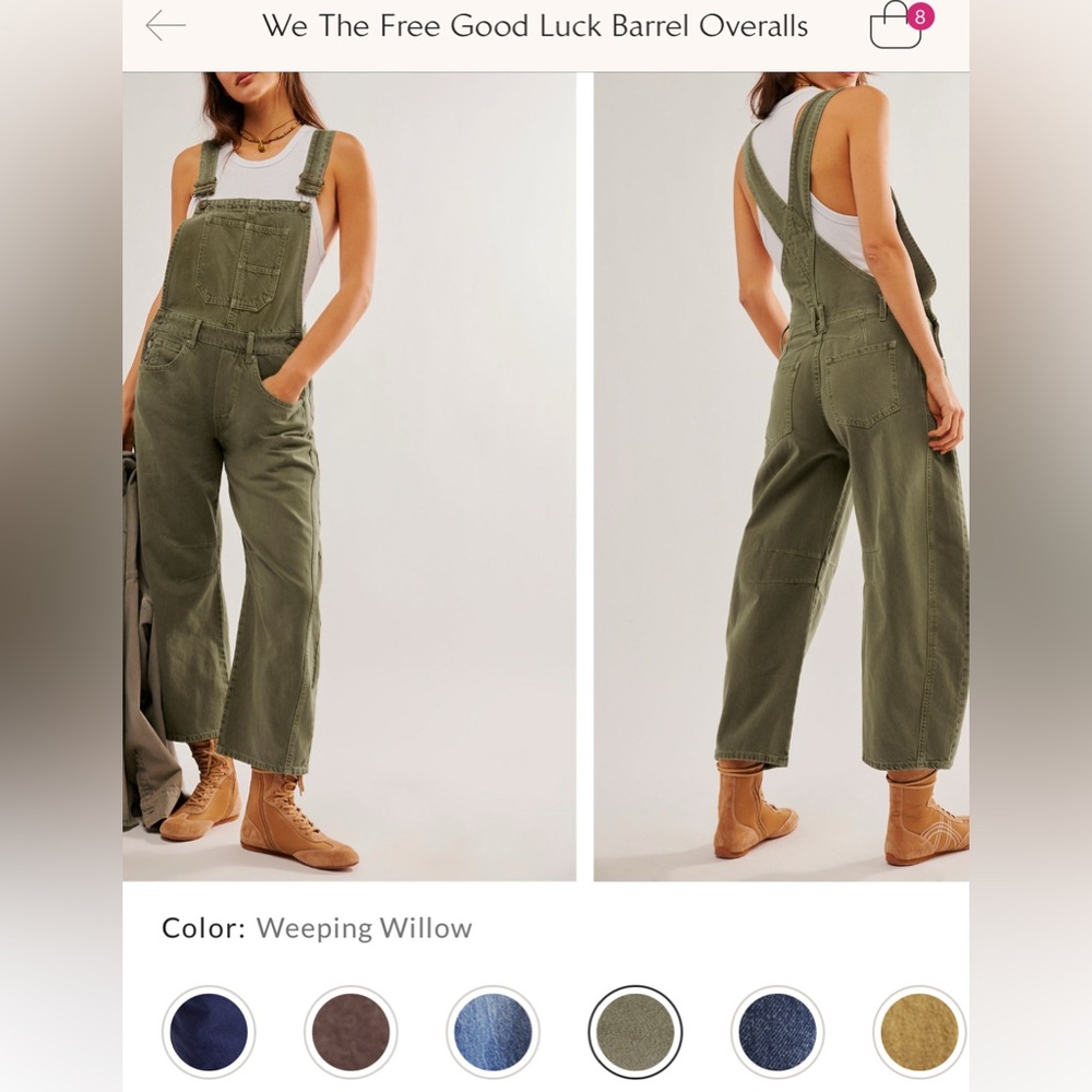 We the Free by Free People Good Luck Barrel Overalls weeping willow color NWOT - Picture 5 of 8